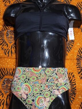 Freya Black Bandeau Top with Multicolor Paisley High-Waist Bottoms